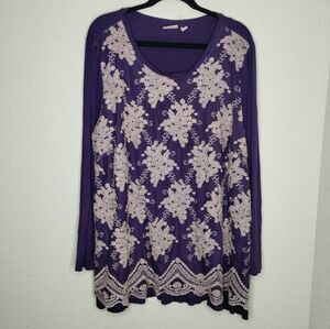 Logo Lavish Purple Long Sleeve Lace Front Tunic Women's Plus Size 2X